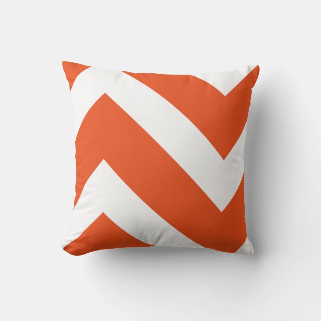 Orange and White Modern Chevron Geometric Throw Pillow (Front)