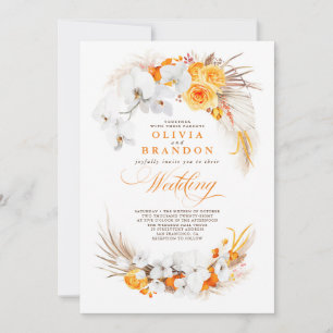 Orange and White Orchids Flowers Boho Wedding Invitation