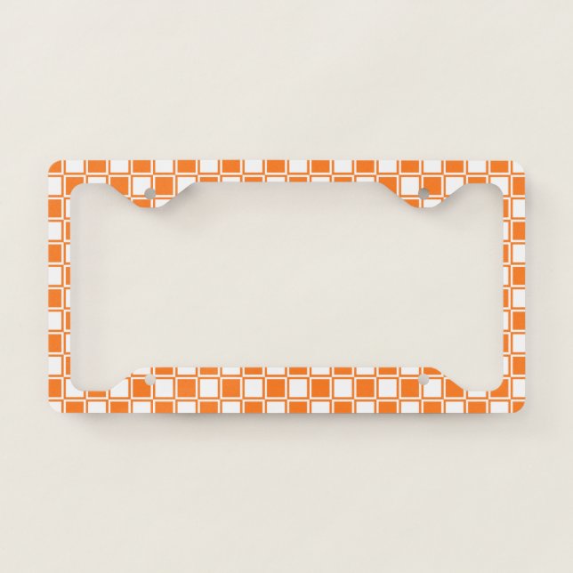 Orange and White Outlined Squares License Plate Frame (Front)