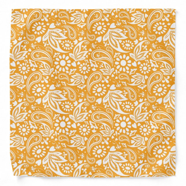 Orange and White Paisley Pattern Bandana (Front)