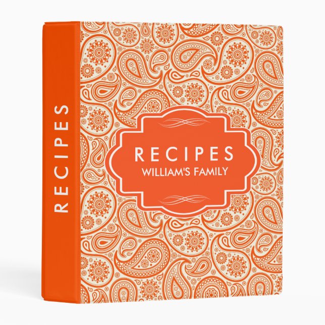 Orange And White Paisley Pattern Mini Binder (Front/Spine)