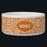 Orange and White Paisley Pattern Monogram Bowl<br><div class="desc">Orange and white vintage paisley pattern with a customizable name in white.</div>