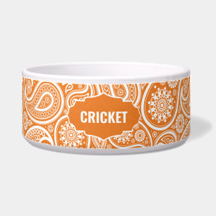 Orange and White Paisley Pattern Monogram Bowl