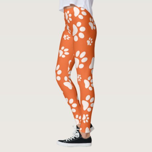 Orange and White PawPrint Pop Fashion Leggings