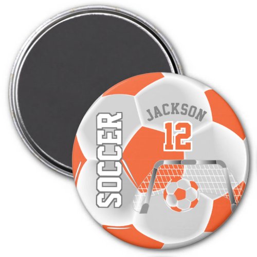 Orange and White Personalize Soccer Ball Magnet