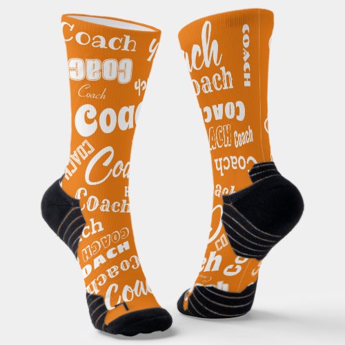 Orange and White Personalized Coach Gift Name Art Socks