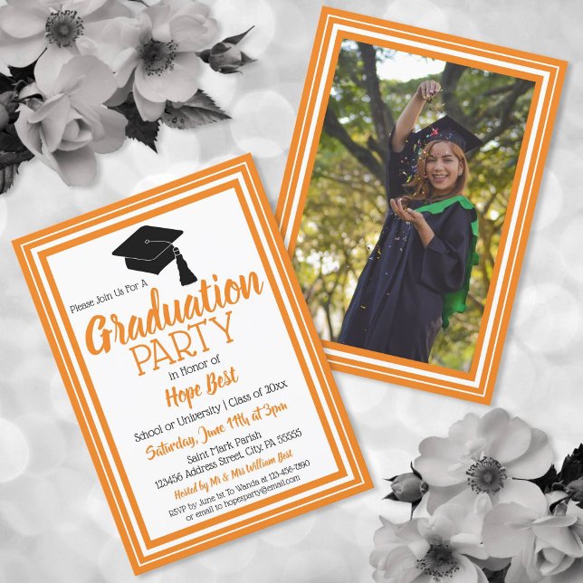 Orange and White Photo Graduation Party Invitation (Creator Uploaded)