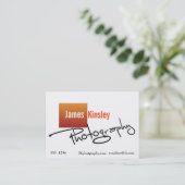 Orange and white photographer business card (Standing Front)