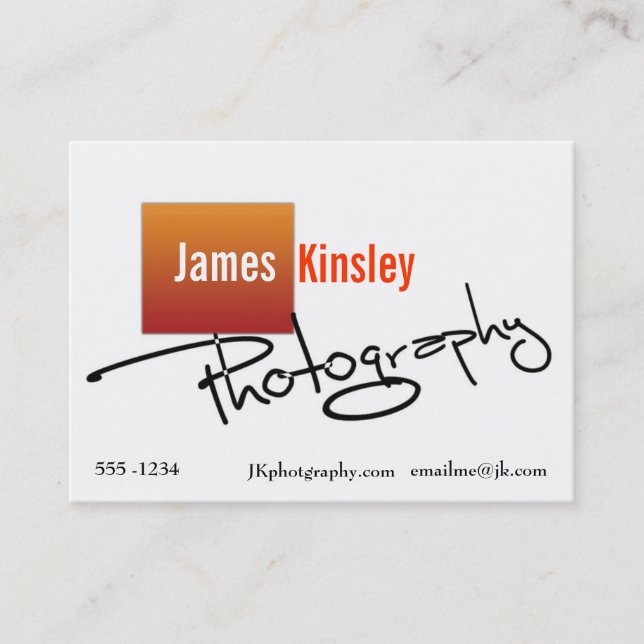 Orange and white photographer business card (Front)