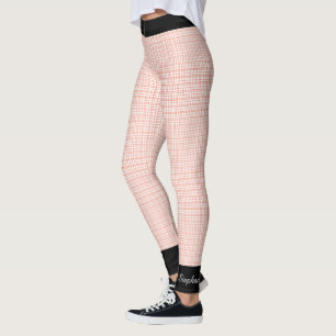 Orange and White Plaid / Black Trim, Name, Leggings