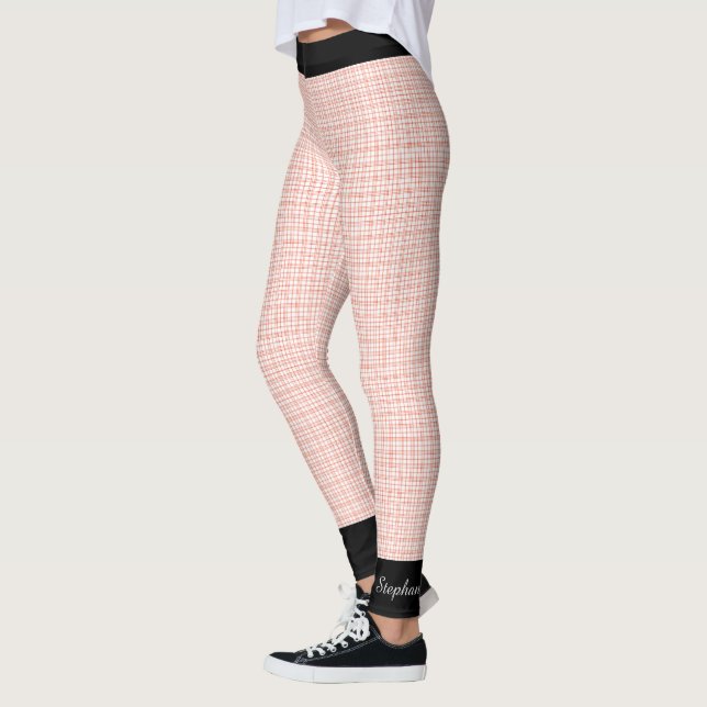 Orange and White Plaid / Black Trim, Name,  Leggings (Left)