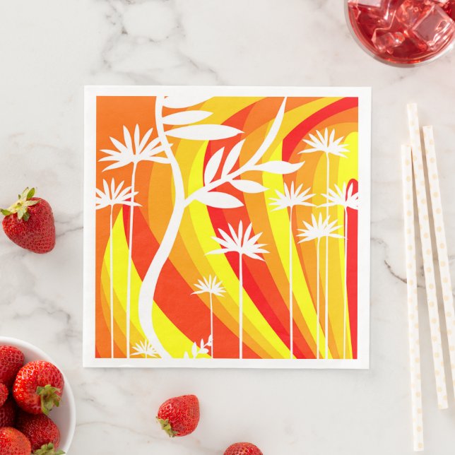 Orange and White Plant Paper Dinner Napkins (Insitu)