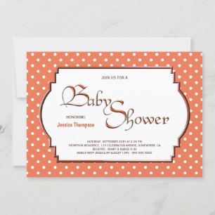 Orange and White Polka Dot Baby Shower Invitation