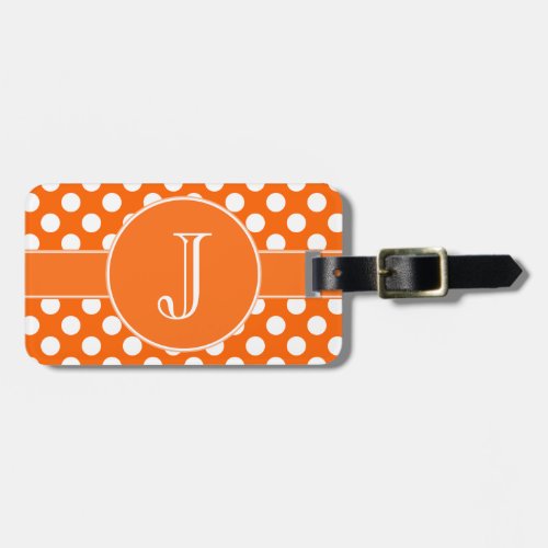 Orange and White Polka_Dot Monogrammed Luggage Tag