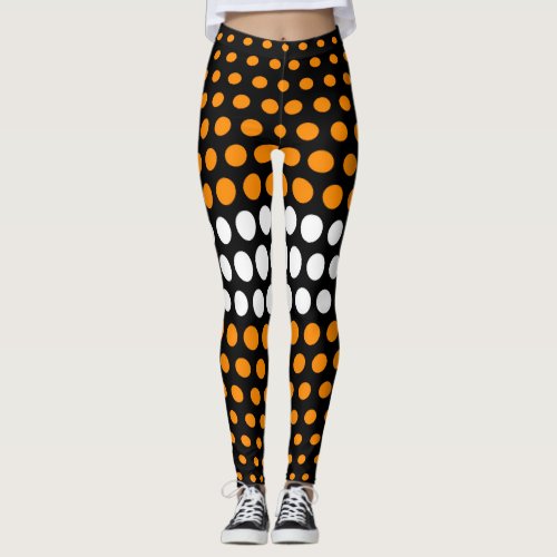 Orange and White Polka Dot Pattern Leggings