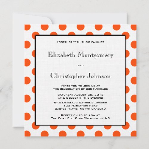 Orange and White Polka Dot Wedding Invitation