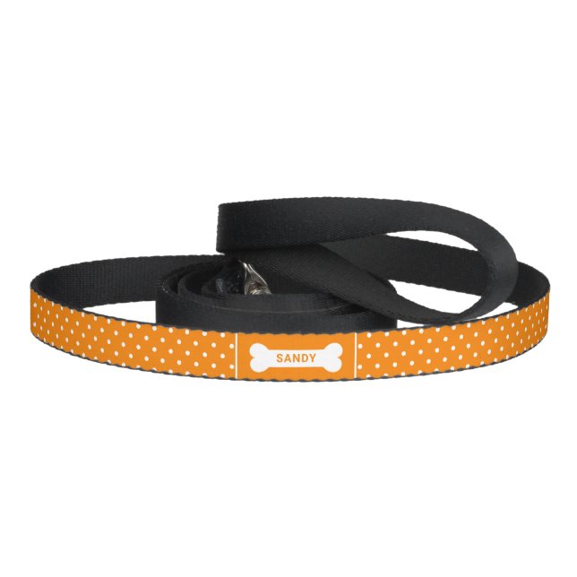 Orange And White Polka Dots With Bone & Name Pet Leash (Handle)