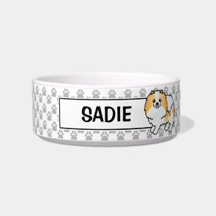 Orange And White Pomeranian Dog And Pet's Name Bowl