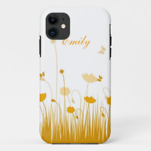 Orange and White Poppies Meadow Name iPhone 11 Case