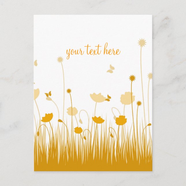 Orange and White Poppies Meadow Script Postcard (Front)