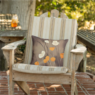 Orange and white poppies minimalist art outdoor pillow
