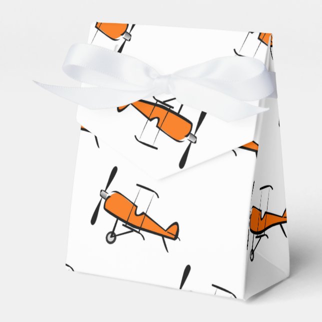 Orange and White Prop Biplane; Small Plane Favor Boxes (Front Side)