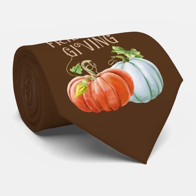 Orange and white pumpkins Happy Friendsgiving fall Neck Tie (Rolled)
