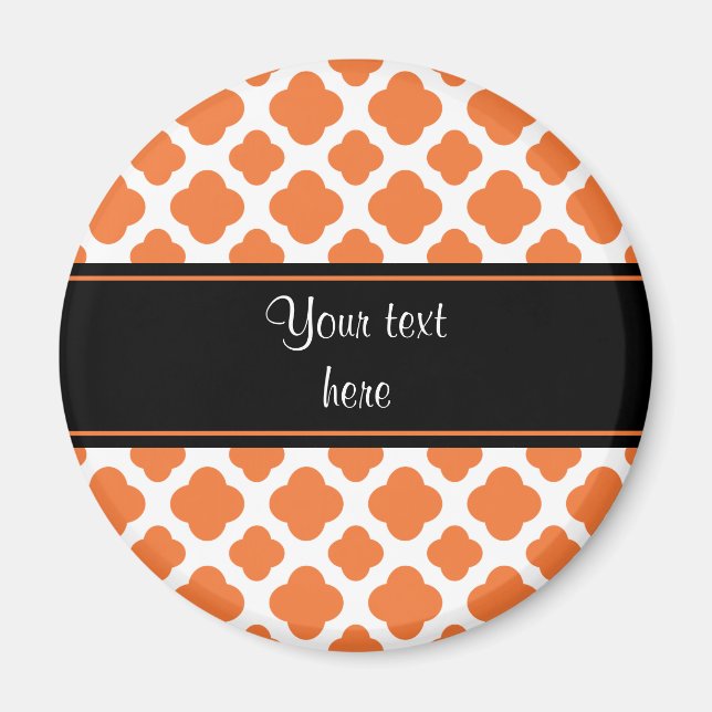 Orange and White Quatrefoil Pattern Magnet (Front)