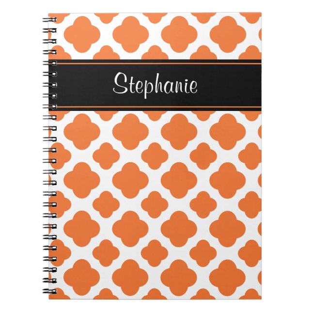 Orange and White Quatrefoil Pattern Notebook (Front)