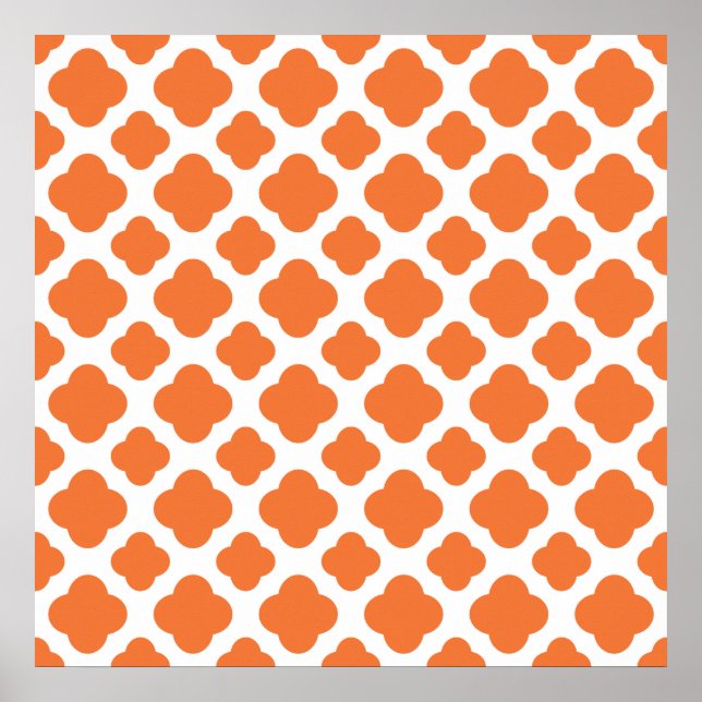 Orange and White Quatrefoil Pattern Poster (Front)