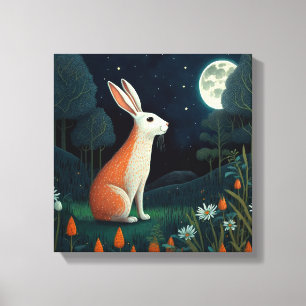 Orange and White Rabbit in the Moonlight Canvas Print