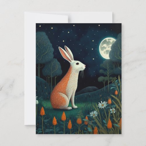 Orange and White Rabbit in the Moonlight Note Card
