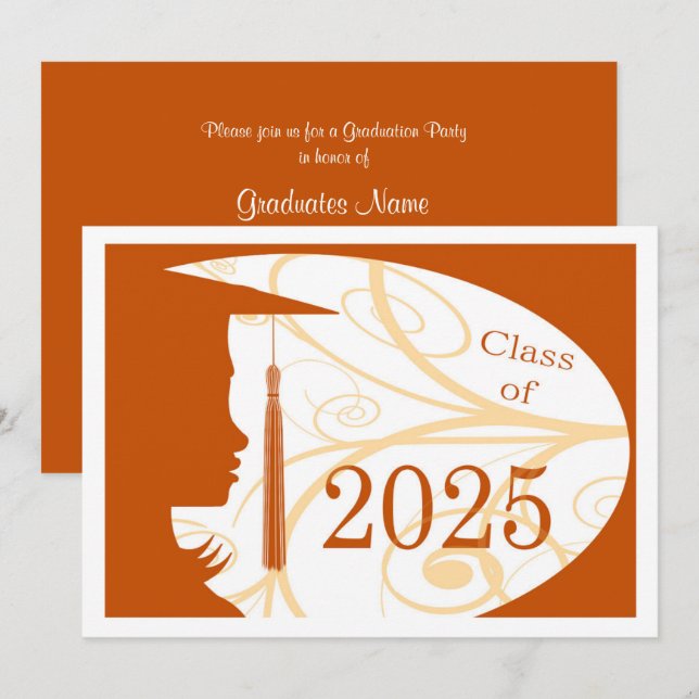 Orange and White Silhouette 2025 Graduation Party Invitation (Front/Back)