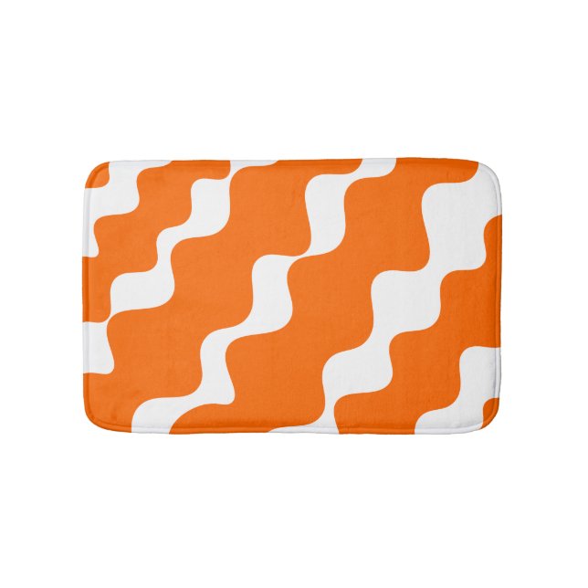 Orange and white slanting waves pattern  bath mat (Front)