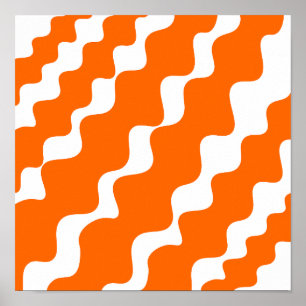 Orange and white slanting waves pattern poster
