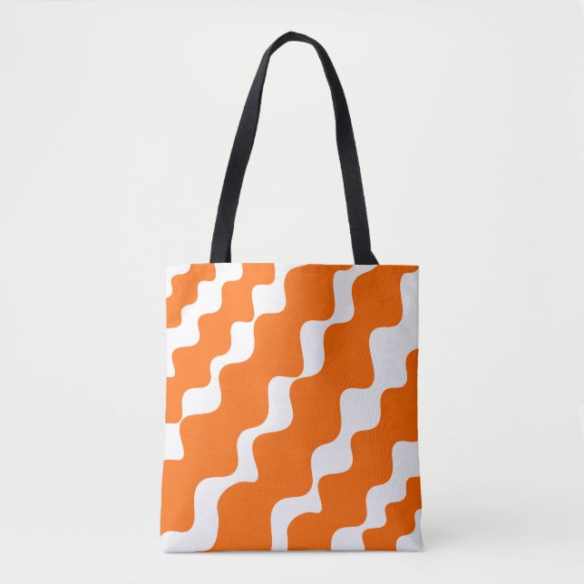 Orange and white slanting waves pattern  tote bag (Front)