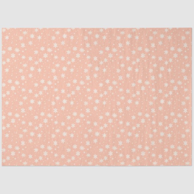 Orange and White Snowflakes and Stars Christmas Tissue Paper (Front)