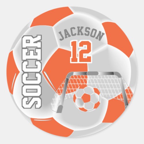Orange and White Soccer Ball Classic Round Sticker
