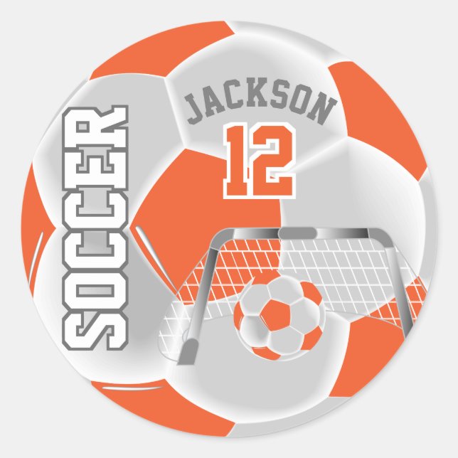Orange and White Soccer Ball Classic Round Sticker (Front)