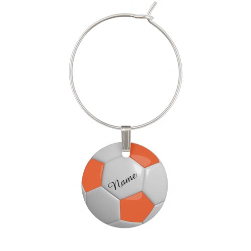 Orange and White Soccer Ball  Personalize Wine Charm