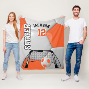 Orange and White ⚽ Soccer Ball with DIY Text Fleece Blanket