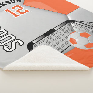Orange and White Soccer Ball with DIY Text Sherpa Blanket