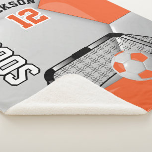 Orange and White Soccer Ball with DIY Text Sherpa Blanket