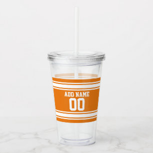 Orange and White Sports Jersey Stripes Name Custom Acrylic Tumbler