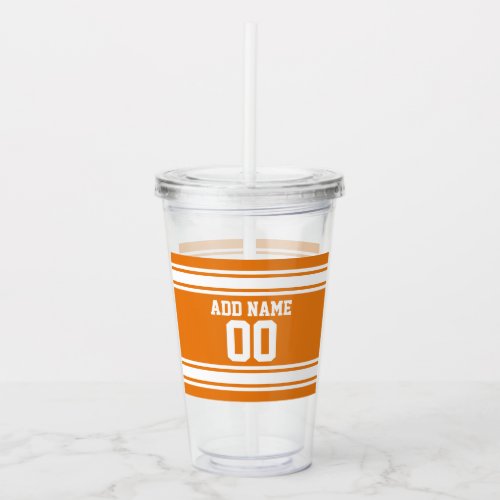 Orange and White Sports Jersey Stripes Name Custom Acrylic Tumbler