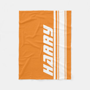 Orange and white sports stripe custom name fleece blanket