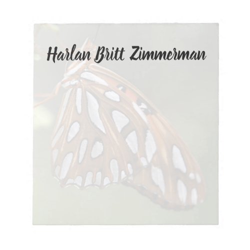 Orange and White Spotted Gulf Butterfly with Name Notepad
