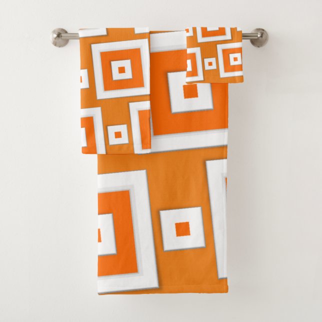 Orange and White Square Bathroom Towel Sets (Insitu)