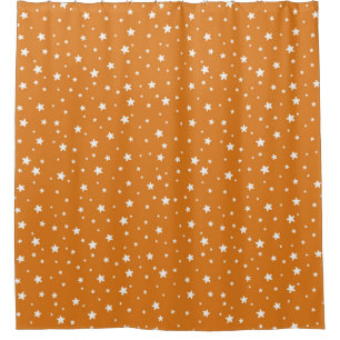Orange and White Stars Celestial Sky Shower Curtain