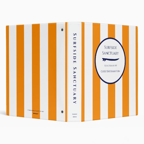 Orange and White Stripe Guest Information 3 Ring Binder